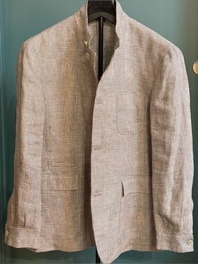 Dunhill Houndstooth Plaid Linen Sport Coat Blazer Jacket Tan EU 52/ US 42 $3200